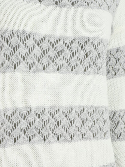 Pull rayé en maille ajourée - Gris clair - 3
