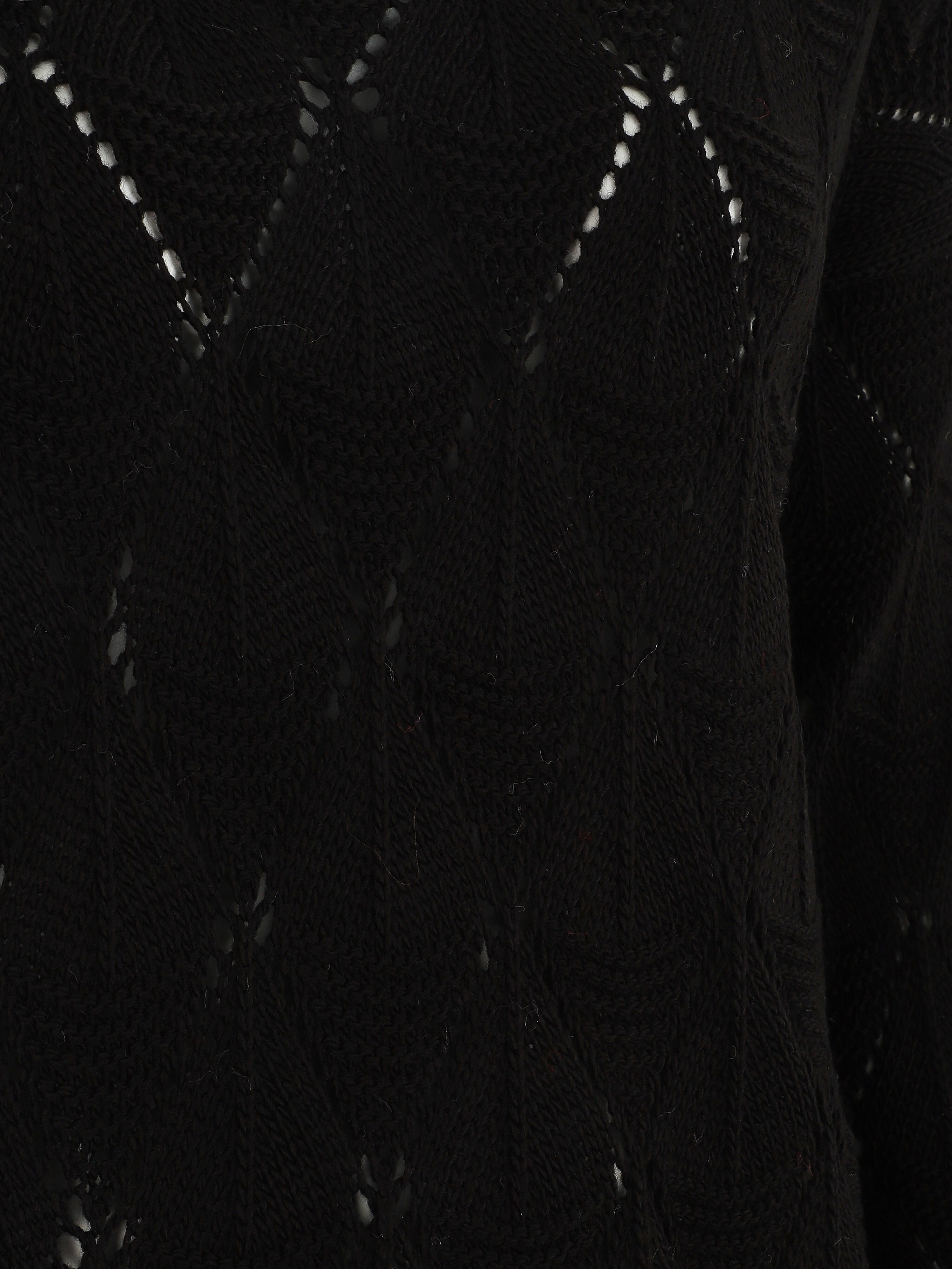 Pull uni en maille ajourée - Noir - 3