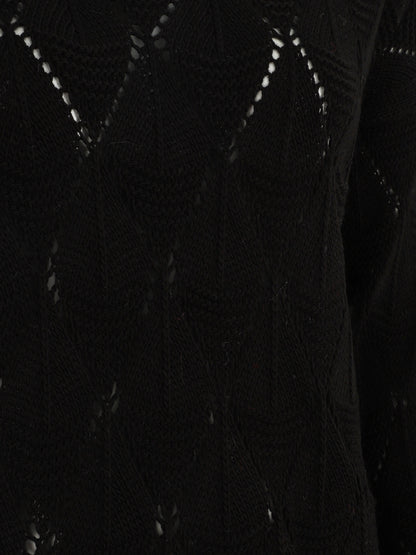 Pull uni en maille ajourée - Noir - 3