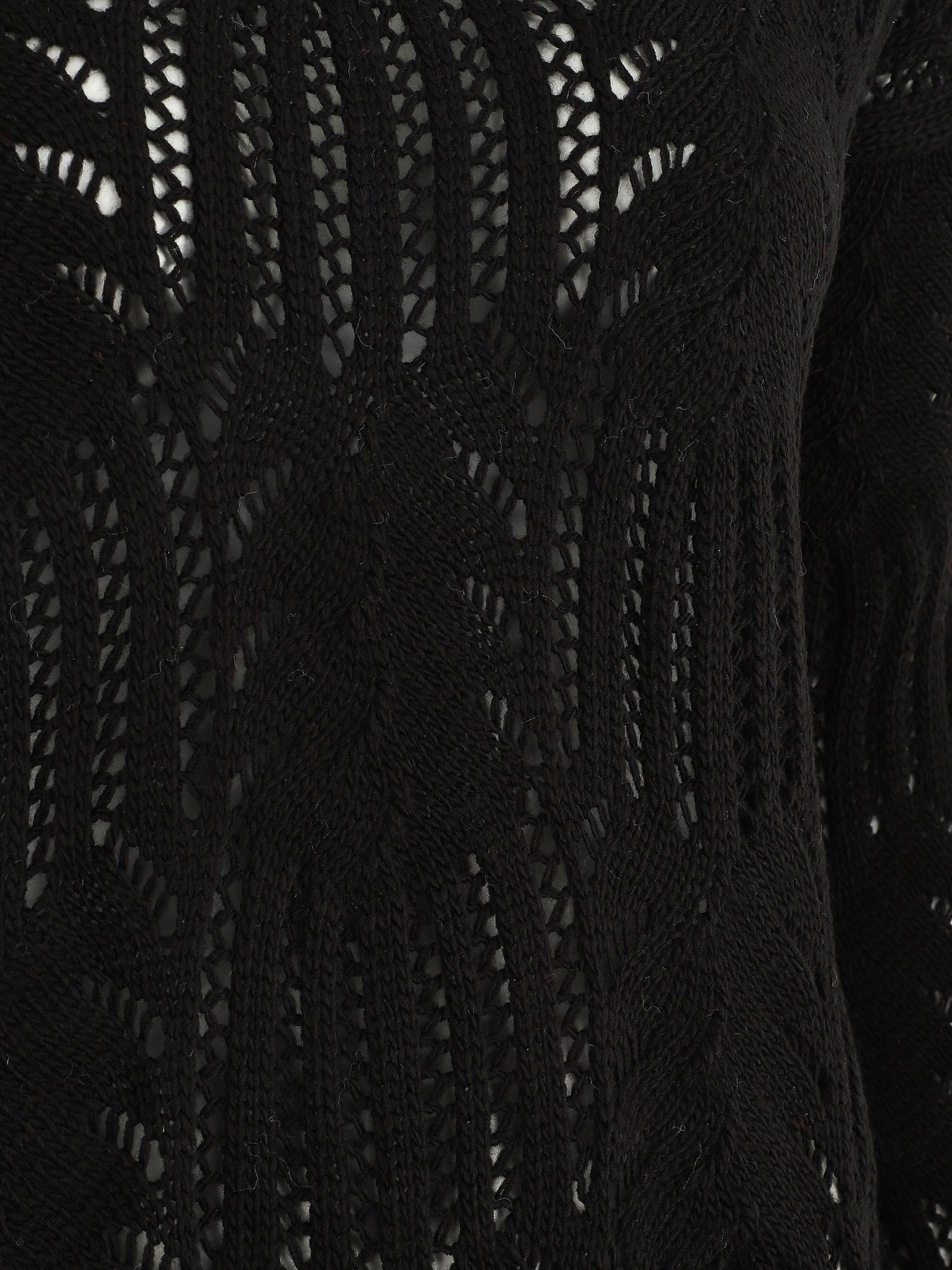 Pull uni à col V ajouré - Noir - 3