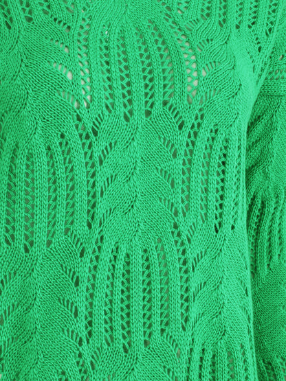 Pull uni à col V ajouré - Vert - 3