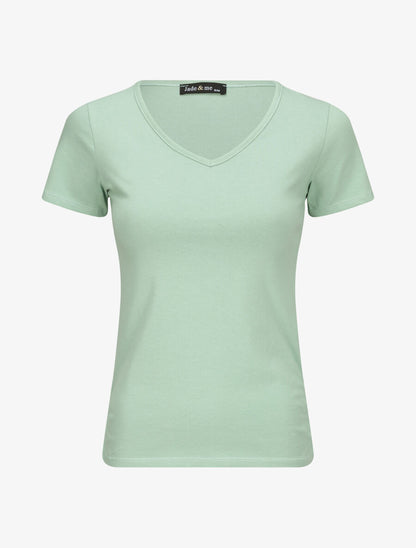 T-shirt à col V - Vert menthe - 1