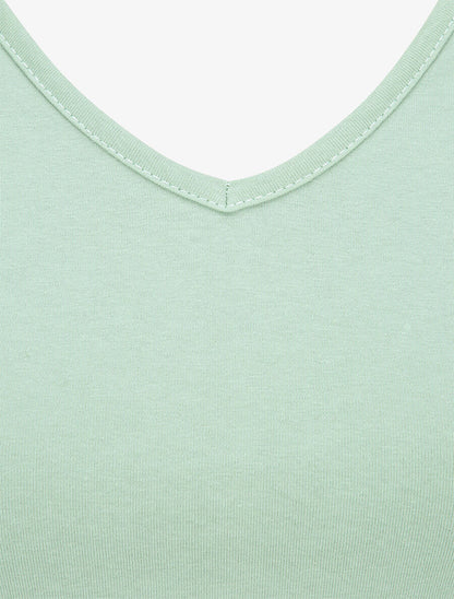 T-shirt à col V - Vert menthe - 3