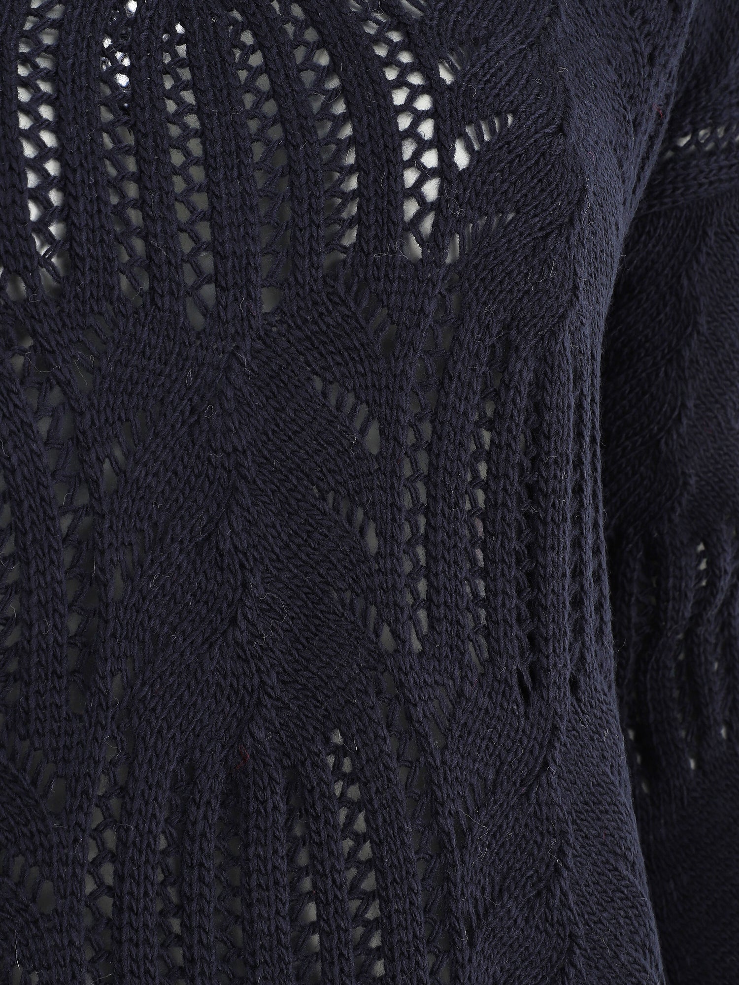 Pull uni à col V ajouré - Marine - 3