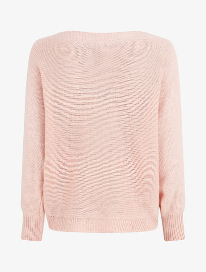 Pull uni en maille motif losange - Rose poudré - 2