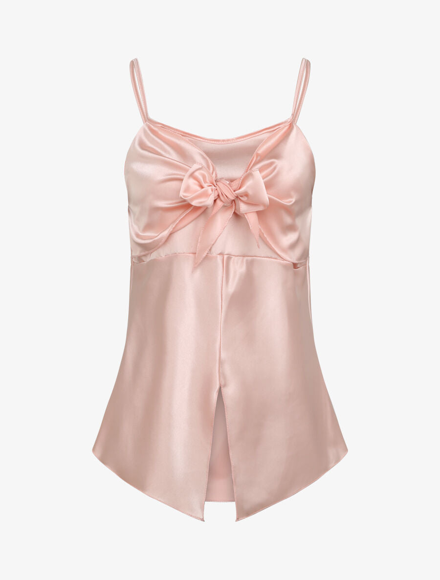 Caraco droit satiné à noeud - Rose pâle - 1