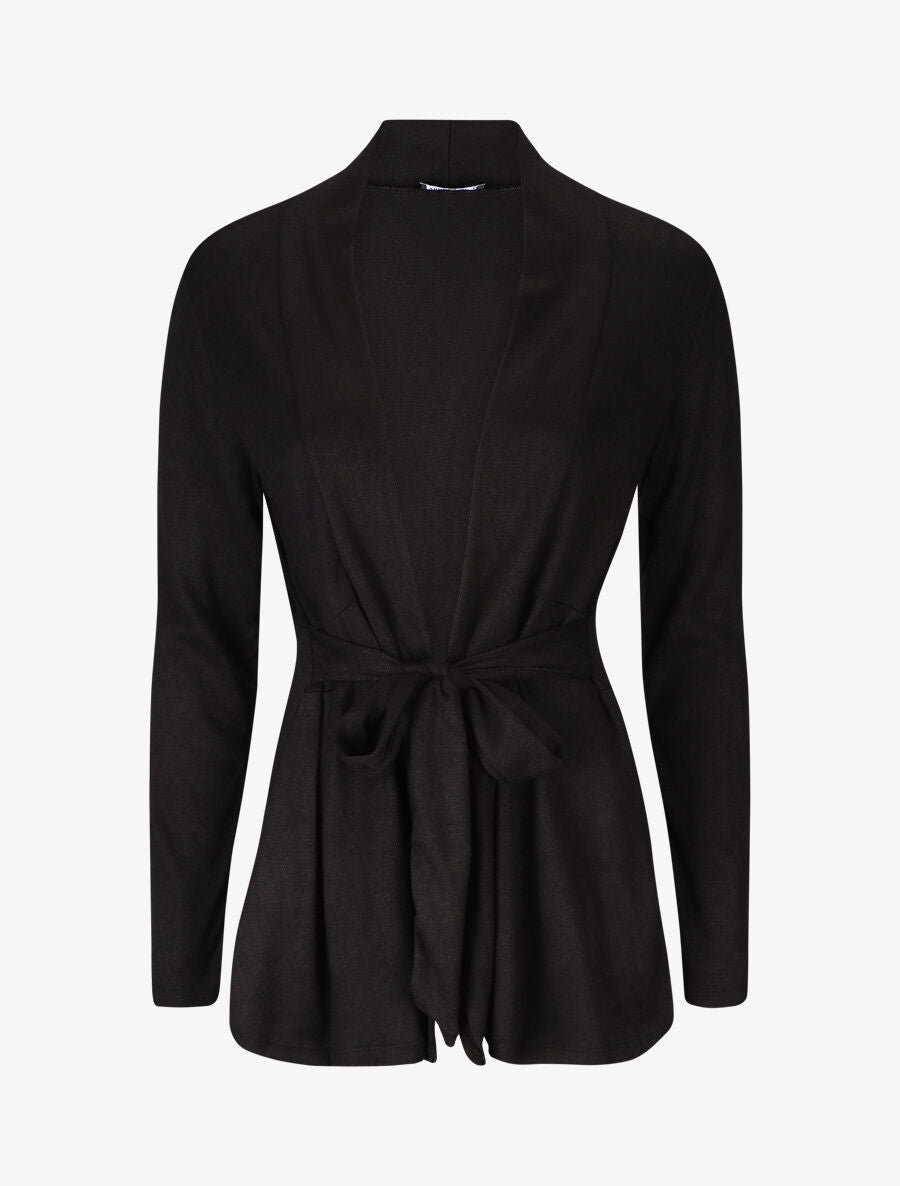 Gilet mi-long uni et ceinturé - Noir - 1
