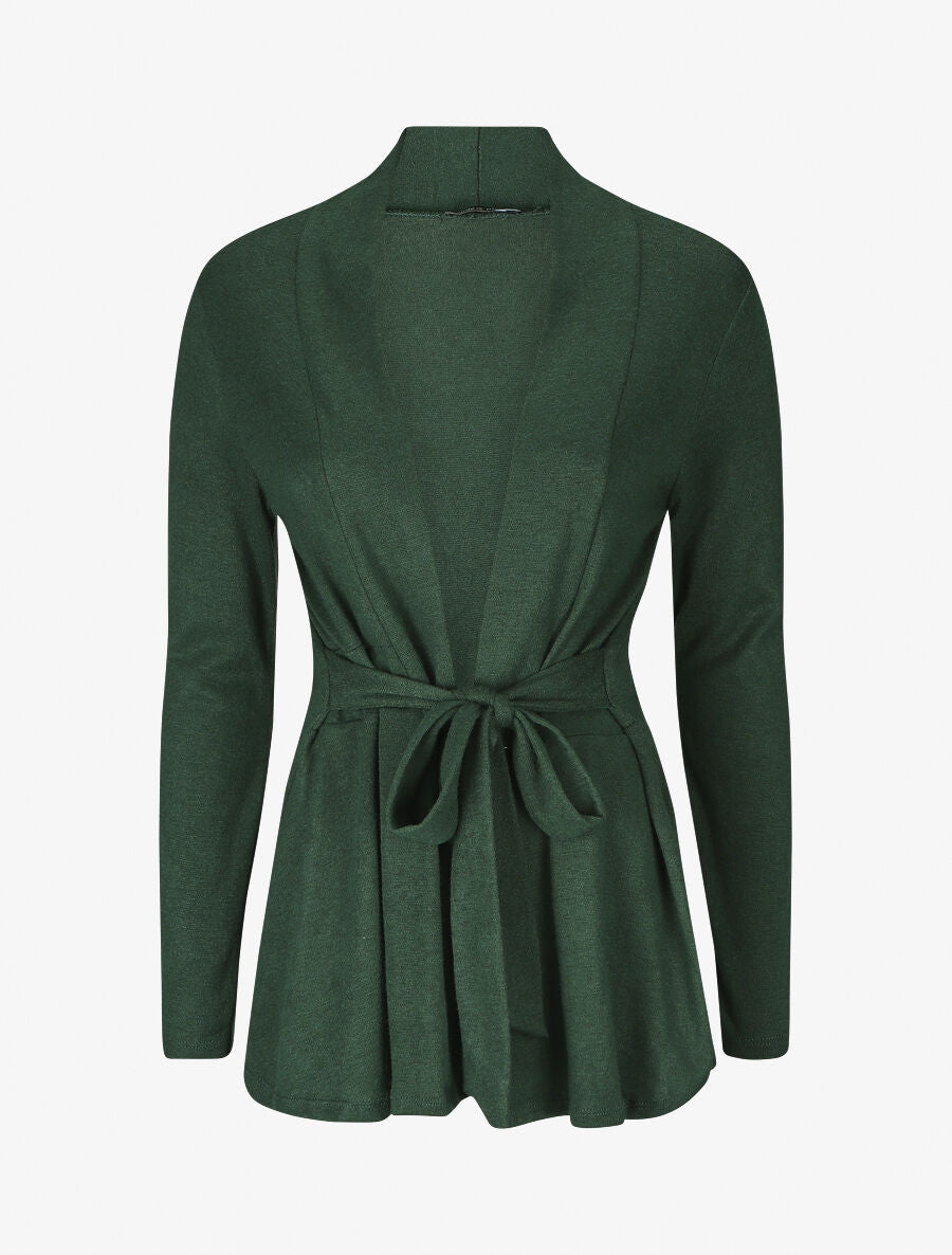 Gilet mi-long uni et ceinturé - Vert - 1
