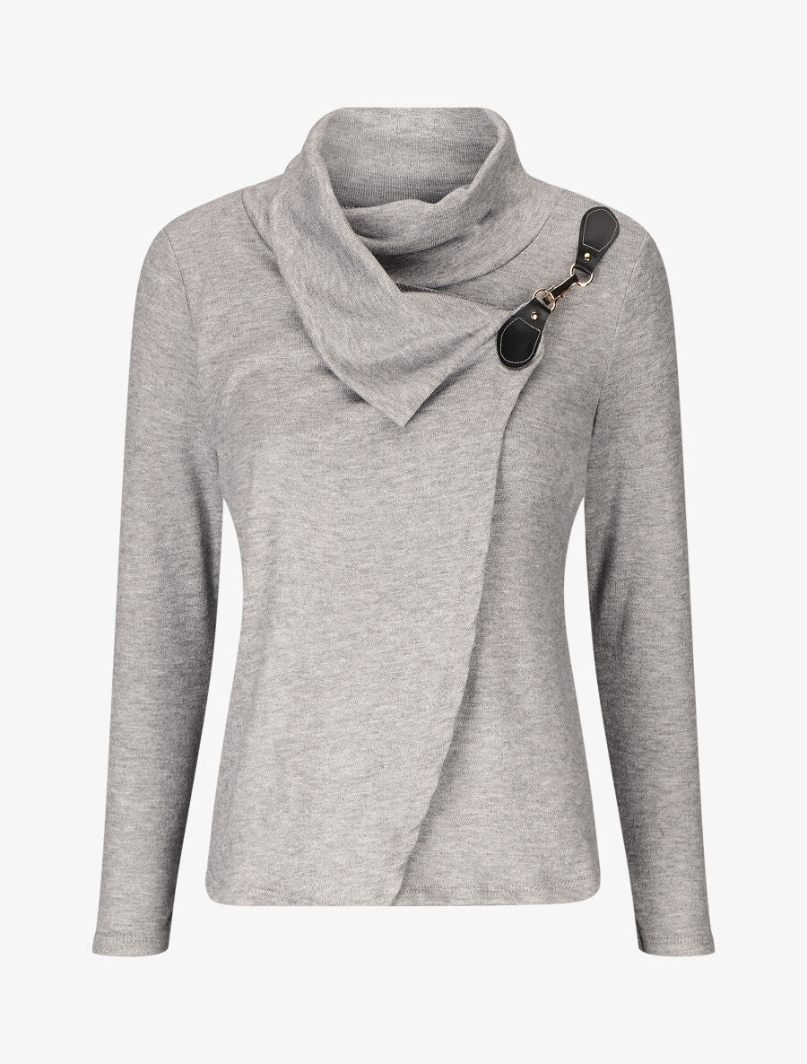 Pull col montant et crochet décoratif - Gris - 1