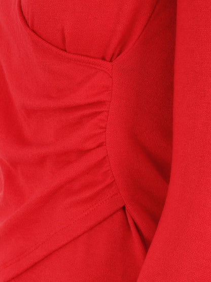 Pull fin à encolure cache-coeur et effet drapé - Rouge - 3