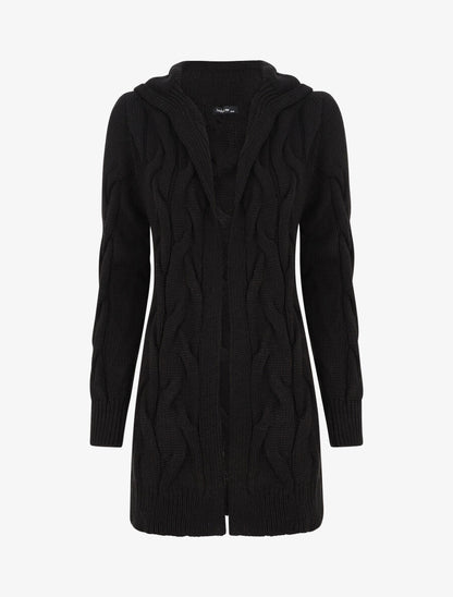 Gilet mi-long à capuche - Noir - 4