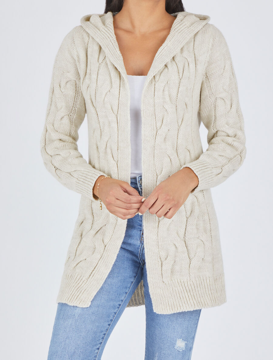 Gilet mi-long à capuche - Beige - 4
