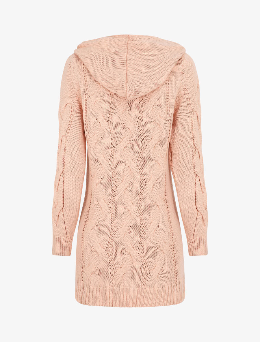 Gilet mi-long à capuche - Rose poudré - 2