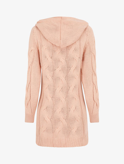 Gilet mi-long à capuche - Rose poudré - 2