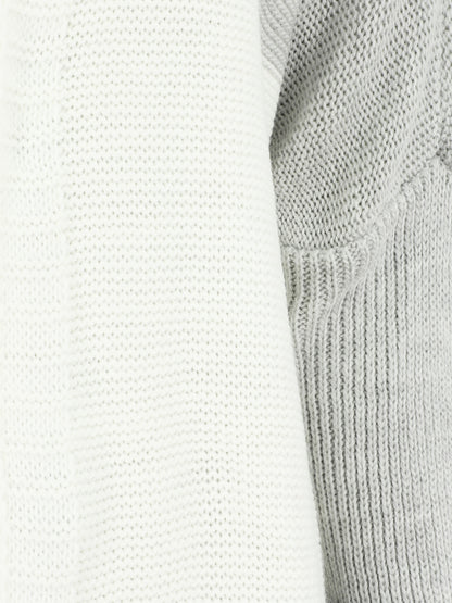 Gilet mi-long rayé à capuche - Blanc/gris - 3