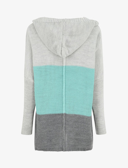 Gilet mi-long rayé à capuche - Bleu clair/gris - 2