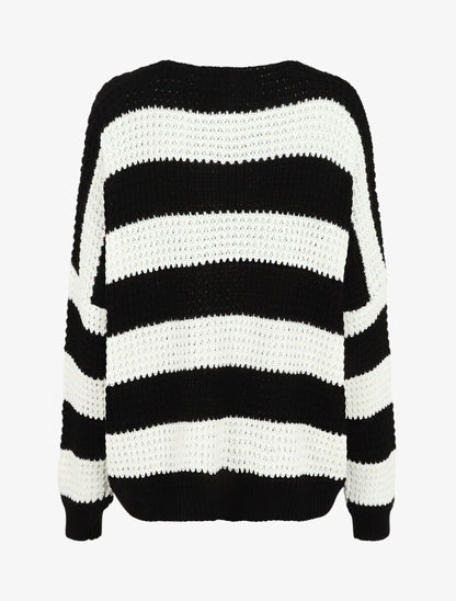 Pull rayé ample - Noir - 2