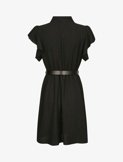Robe à col lavallière et mancherons volantés - Noir - 2