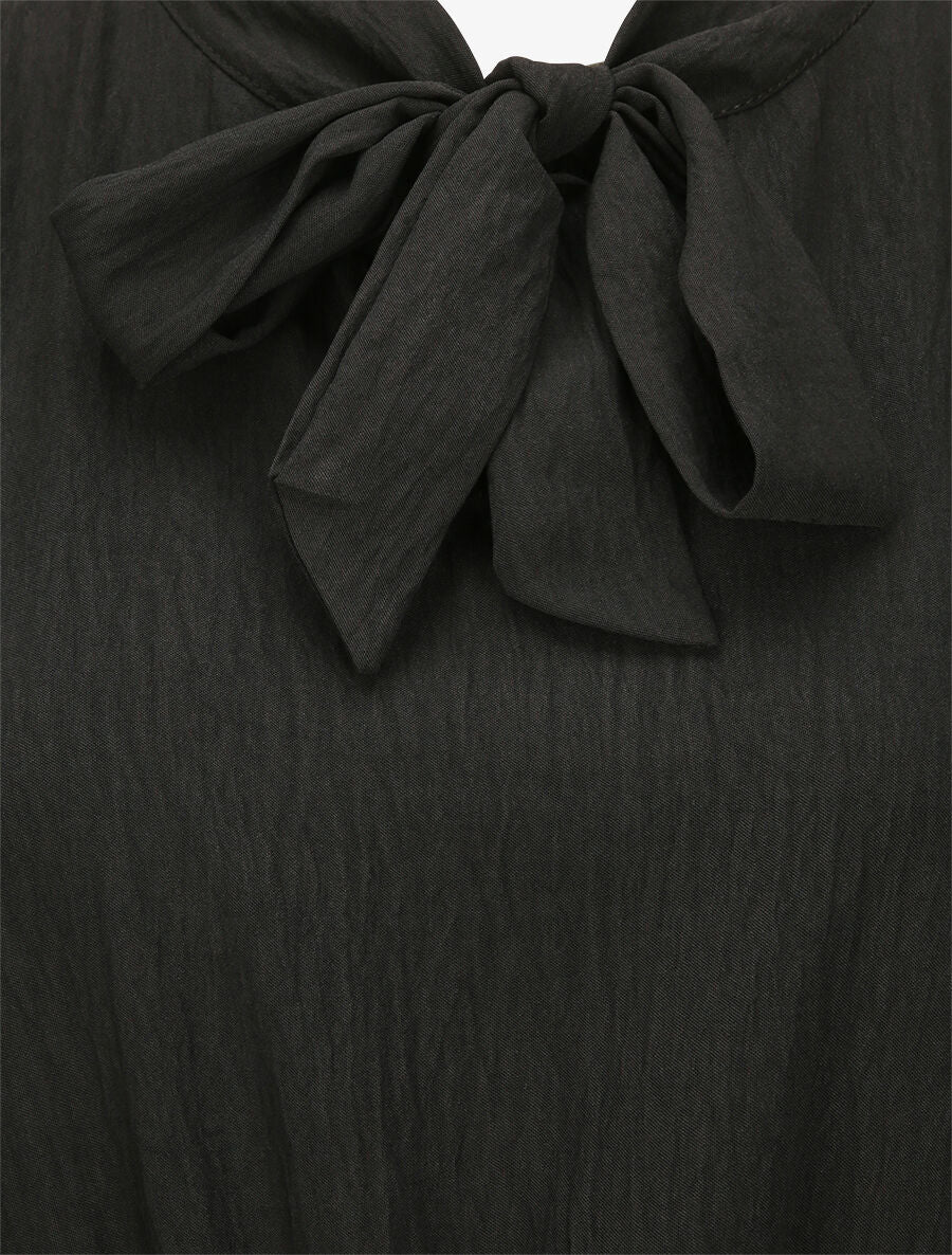 Robe à col lavallière et mancherons volantés - Noir - 3