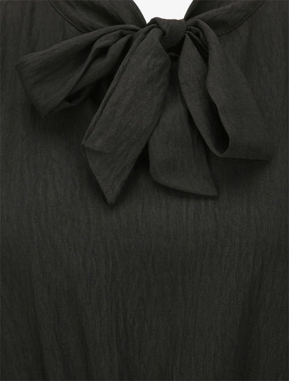 Robe à col lavallière et mancherons volantés - Noir - 3