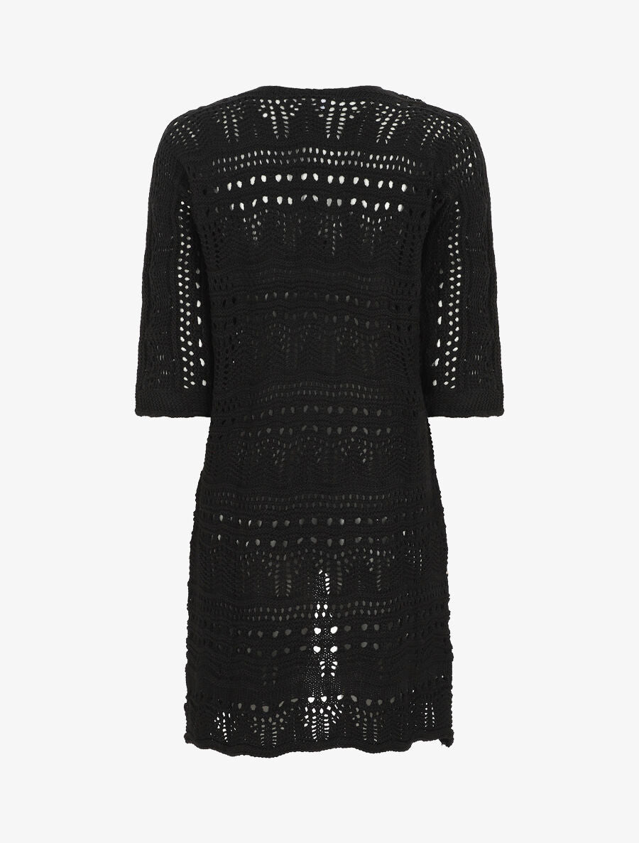 Gilet long en maille ajourée à manches 3/4 - Noir - 2