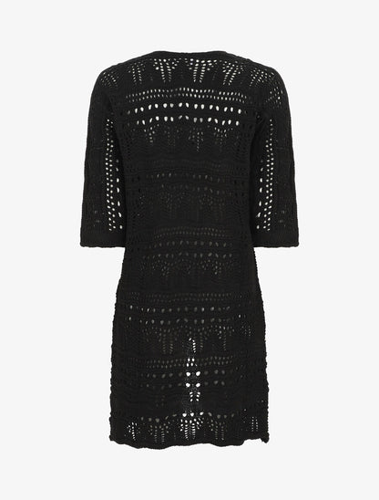 Gilet long en maille ajourée à manches 3/4 - Noir - 2