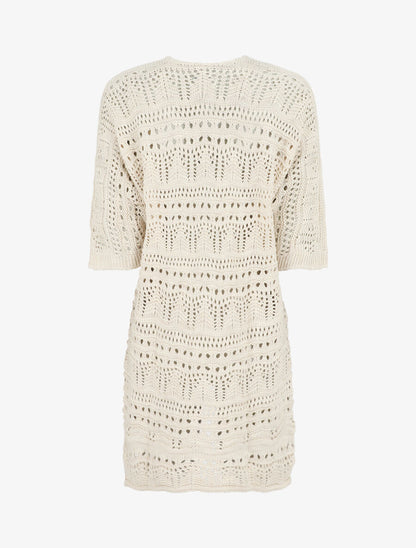 Gilet long en maille ajourée à manches 3/4 - Beige - 2