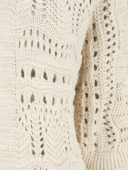 Gilet long en maille ajourée à manches 3/4 - Beige - 3
