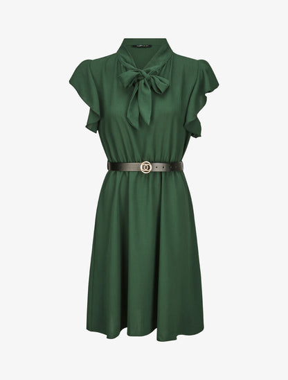 Robe à col lavallière et mancherons volantés - Vert émeraude - 4
