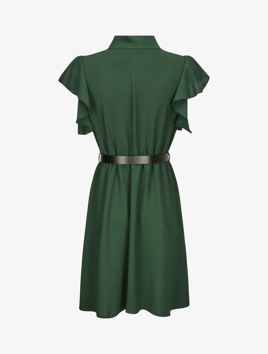 Robe à col lavallière et mancherons volantés - Vert émeraude - 2