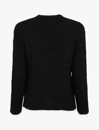 Gilet col V en maille stylisée - Noir - 2