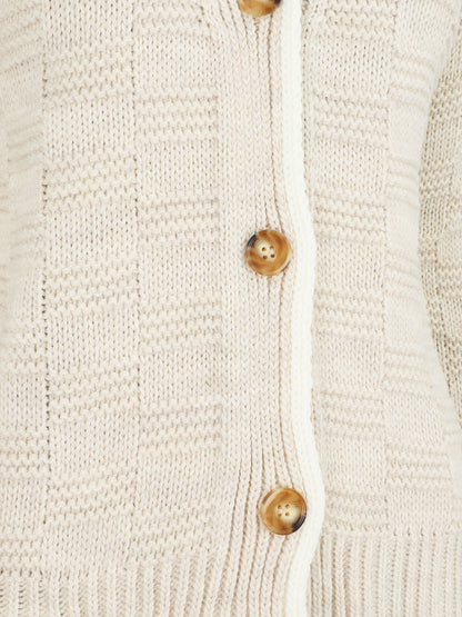 Gilet col V en maille stylisée - Beige - 3