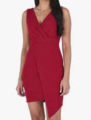Robe fourreau cache-coeur - Rouge - 1