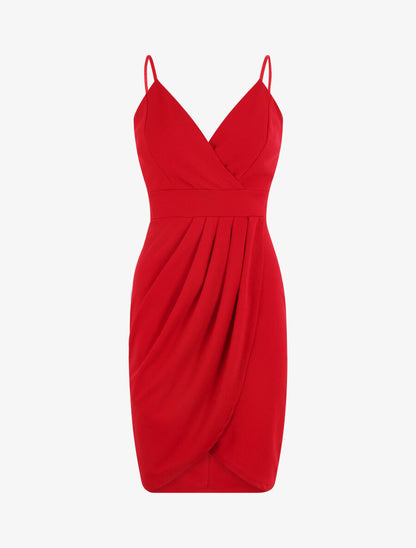 Robe portefeuille courte à bretelles - Framboise - 5