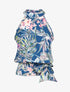 Top boule à liens à nouer imprimé fleurs tropicales - Bleu canard - 1