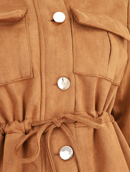 Veste en suédine à poches à rabat - Camel - 3