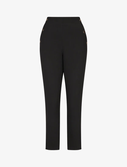 Pantalon droit à boutons décoratifs dorés - Noir - 1