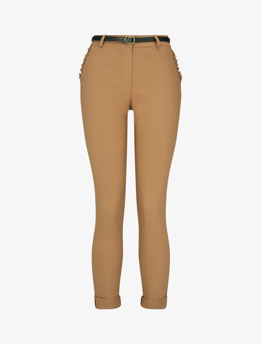 Pantalon 7/8 à revers et poches volantées - Camel - 1