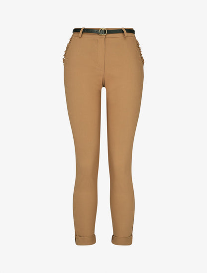Pantalon 7/8 à revers et poches volantées - Camel - 1