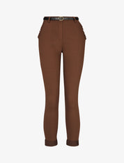 Pantalon 7/8 à revers et poches volantées - Marron - 1