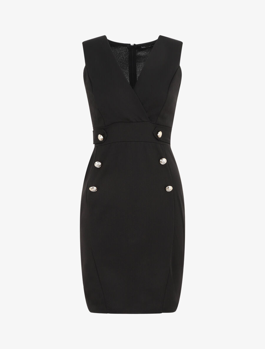 Robe unie sans manches à boutons - Noir - 4