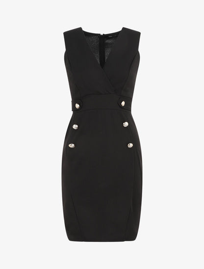 Robe unie sans manches à boutons - Noir - 4