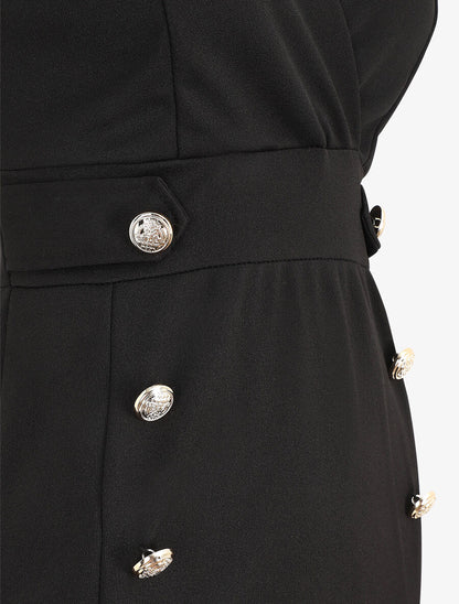 Robe unie sans manches à boutons - Noir - 3