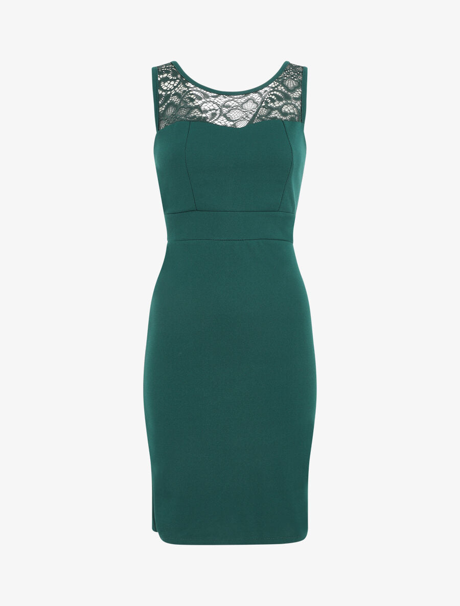 Robe fourreau et dentelle - Vert sapin - 2