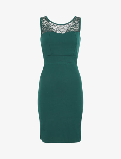 Robe fourreau et dentelle - Vert sapin - 2