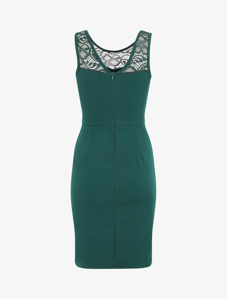 Robe fourreau et dentelle - Vert sapin - 3