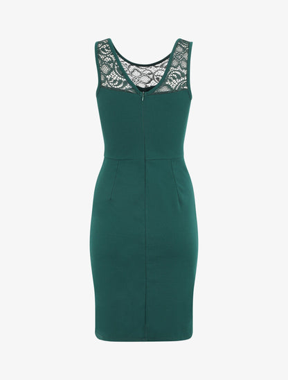 Robe fourreau et dentelle - Vert sapin - 3