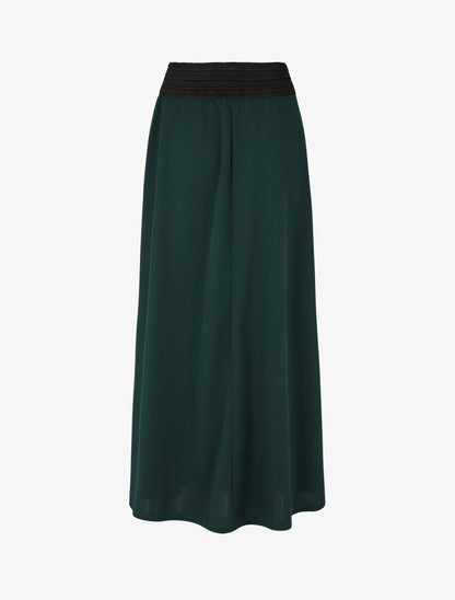 Jupe longue droite unie à taille élastiquée - Vert sapin - 2