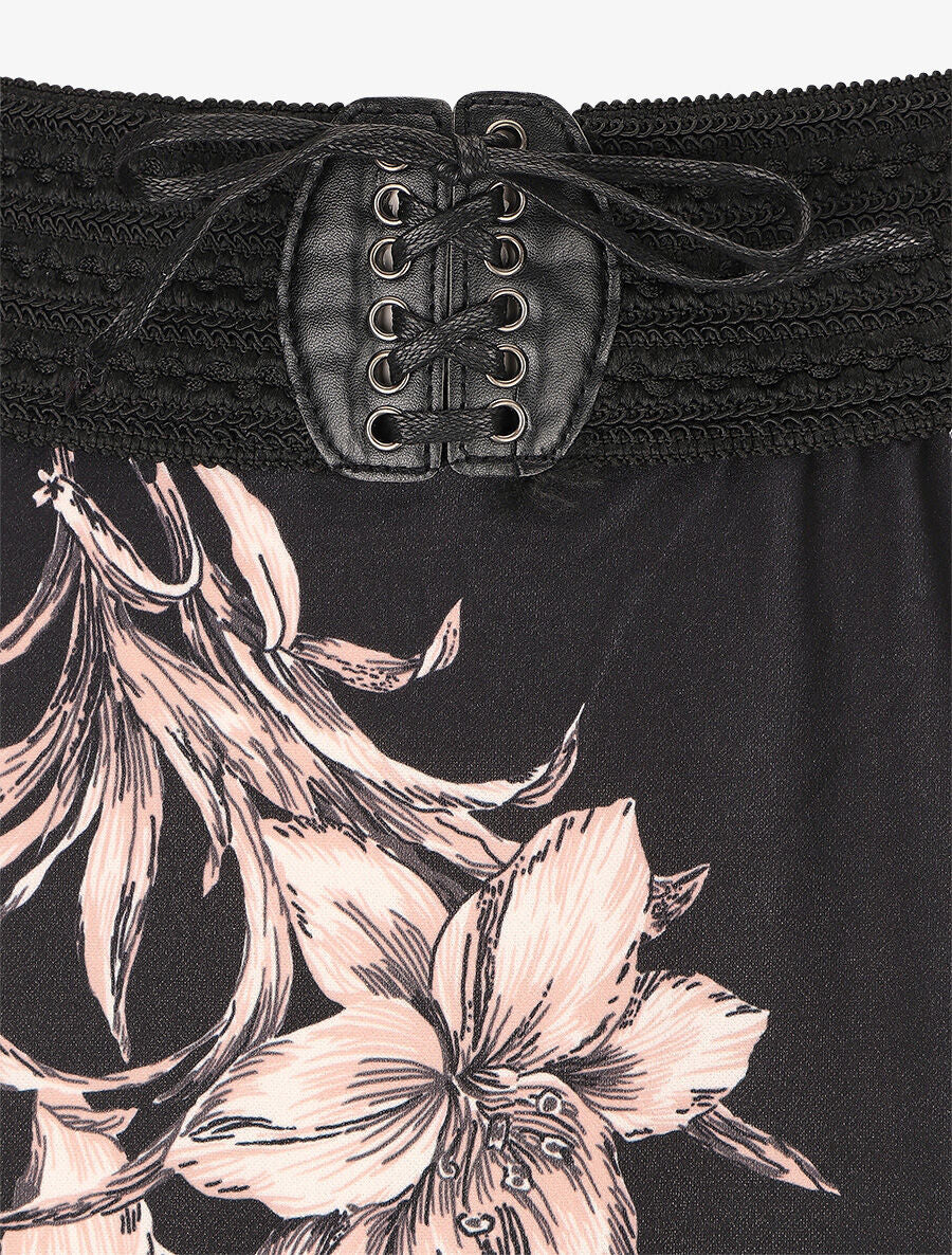 Jupe longue à imprimé fleuri à taille haute - Noir - 3