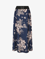 Jupe longue à imprimé fleuri à taille haute - Marine - 4